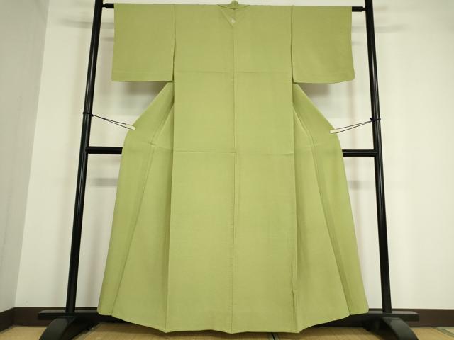平和屋着物▽上質な色無地　単衣　若葉色　正絹　逸品　DAAV5535az