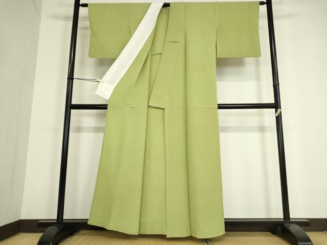 平和屋着物▽上質な色無地　単衣　若葉色　正絹　逸品　DAAV5535az