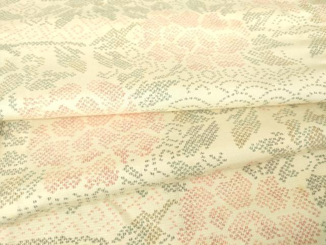 平和屋着物▽上質な紬 単衣 牡丹文 正絹 逸品 DAAV5548az