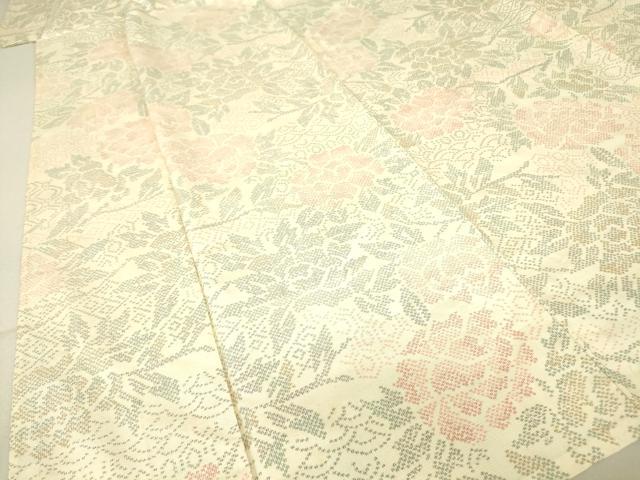平和屋着物▽上質な紬 単衣 牡丹文 正絹 逸品 DAAV5548az