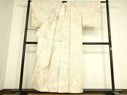 平和屋着物▽上質な紬 単衣 牡丹文 正絹 逸品 DAAV5548az