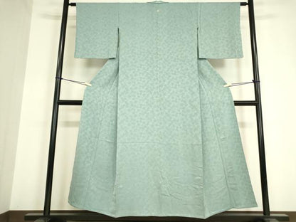 平和屋着物▽上質な色無地 単衣 花尽くし地紋 秘色色 正絹 逸品 DAAV5546az