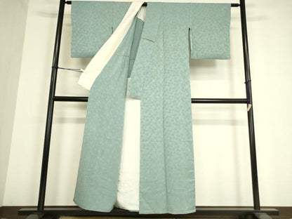 平和屋着物▽上質な色無地 単衣 花尽くし地紋 秘色色 正絹 逸品 DAAV5546az