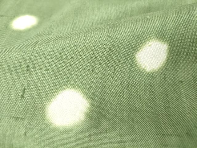 平和屋着物▽訪問着 単衣 紬地 絞り 丸文 松葉色 正絹 逸品 DAAV5566az