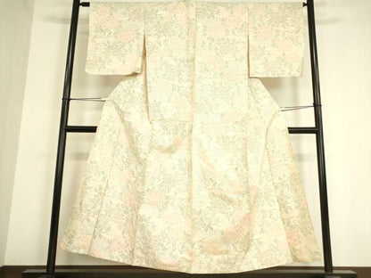 平和屋着物▽上質な紬 単衣 牡丹文 正絹 逸品 DAAV5548az