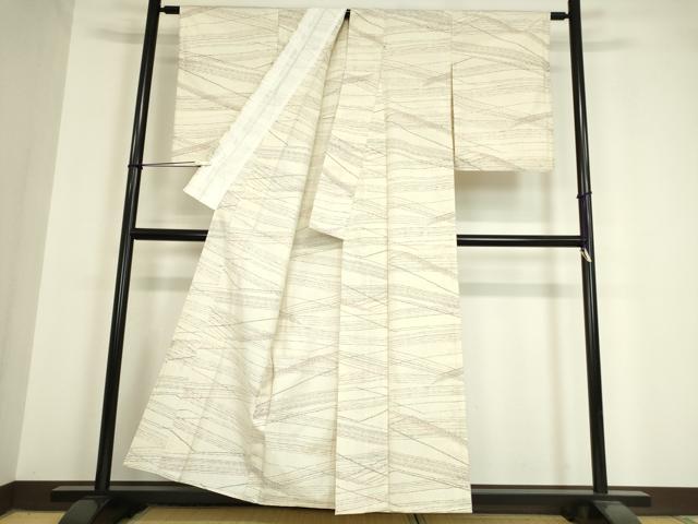 平和屋着物▽上質な紬 単衣 斜線文 正絹 逸品 DAAV5570az