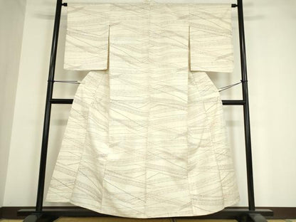 平和屋着物▽上質な紬 単衣 斜線文 正絹 逸品 DAAV5570az