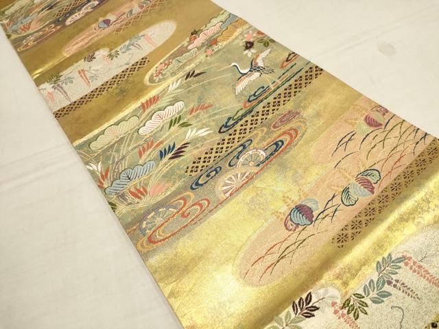 平和屋着物▼佐賀錦 六通柄袋帯 唐織 雲取慶鳥小袖文 金糸 引箔 正絹 逸品 AAAZ6552wj