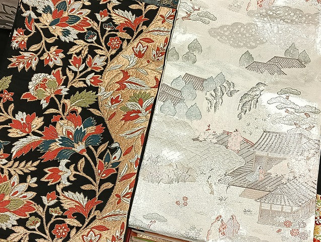 平和屋着物■袋帯 西陣 まとめて100点 鳳凰 向い鶴 向い尾長鳥 人物 蝶 風景 更紗 花柄 楽器 正倉院 佐賀錦 未使用品あり 全て正絹 mmm949