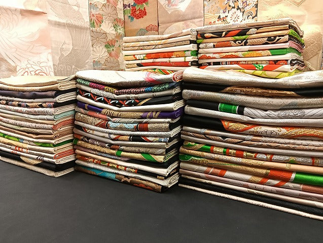 平和屋着物■袋帯 西陣 まとめて100点 向かい鶴 孔雀 鴛鴦 風景 更紗 乱菊 花柄 正倉院 金銀糸 着用可能多数 未使用品あり 全て正絹 mmm945