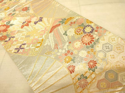 平和屋着物◎佐賀錦 六通柄袋帯 吉祥花文 金銀糸 正絹 逸品 AAAZ6209cs