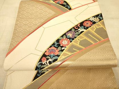 平和屋着物◎六通柄袋帯　唐織　花車文　金糸　正絹　逸品　AAAZ6205cs