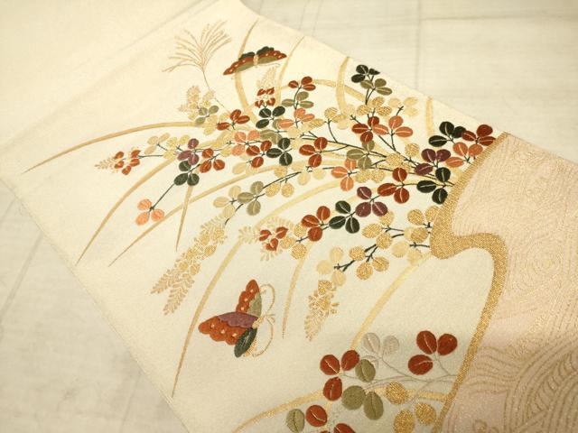 平和屋着物◎綴れ　太鼓柄袋帯　唐織　花蝶文　正絹　逸品　AAAZ6186cs