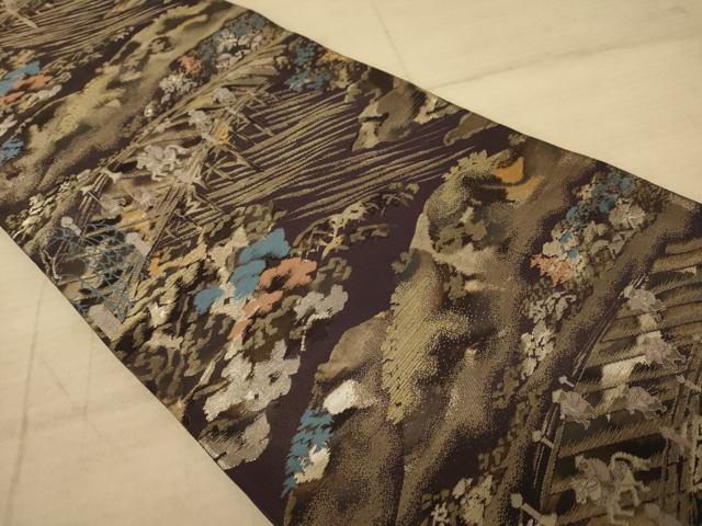 平和屋着物◎六通柄袋帯　風景文　金糸　正絹　逸品　AAAZ6201cs