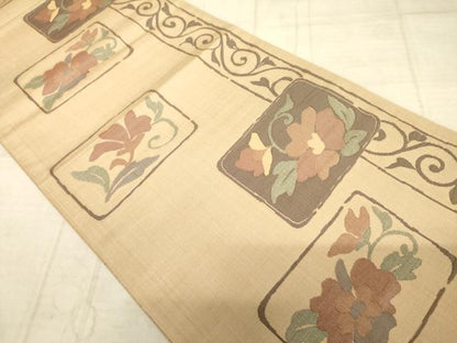 平和屋着物◎六通柄袋帯　色紙花文　正絹　逸品　AAAZ6196cs