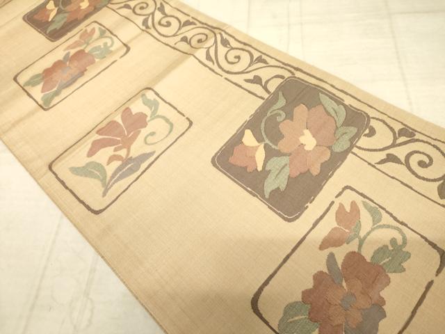平和屋着物◎六通柄袋帯　色紙花文　正絹　逸品　AAAZ6196cs