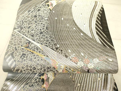 平和屋着物◎六通柄袋帯　唐織　花鳥文　金糸　正絹　逸品　AAAZ6198cs