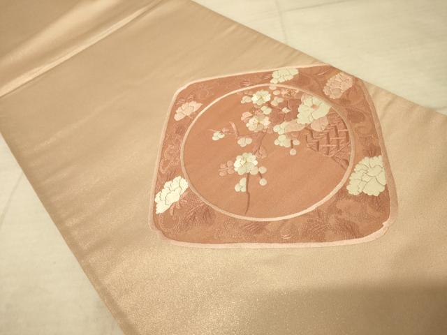 平和屋着物◎太鼓柄袋帯 刺繍 飾花文 金通し地 正絹 逸品 AAAZ6231cs