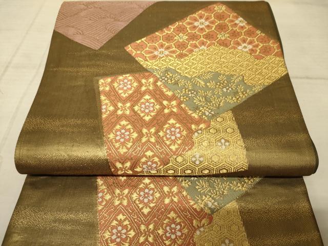 平和屋着物◎六通柄袋帯　唐織　色紙花文　正絹　逸品　AAAZ6226cs