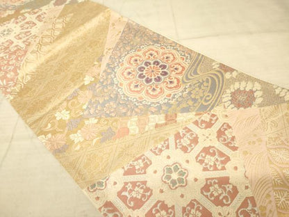 平和屋着物◎六通柄袋帯　衣取花紋　金糸　正絹　逸品　AAAZ6239cs