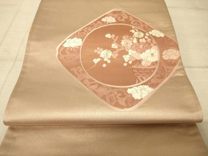平和屋着物◎太鼓柄袋帯 刺繍 飾花文 金通し地 正絹 逸品 AAAZ6231cs