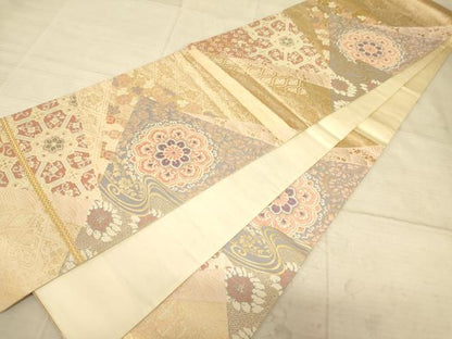 平和屋着物◎六通柄袋帯　衣取花紋　金糸　正絹　逸品　AAAZ6239cs