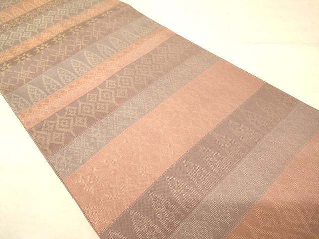 平和屋着物◎全通柄袋帯　幾何学文様　金糸　正絹　逸品　AAAZ6241cs