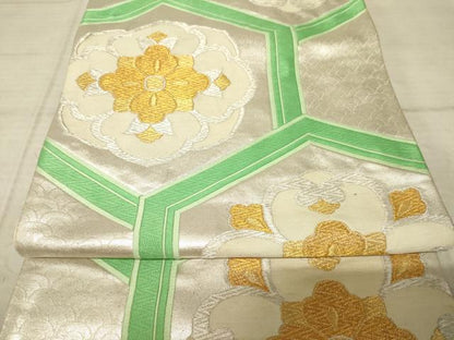 平和屋着物◎六通柄袋帯　唐織　亀甲花文　金銀糸　正絹　逸品　AAAZ6224cs