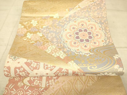 平和屋着物◎六通柄袋帯　衣取花紋　金糸　正絹　逸品　AAAZ6239cs