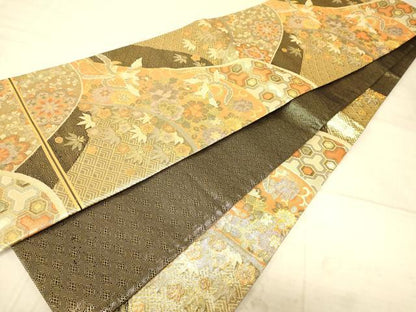 平和屋着物◎佐賀錦 六通柄袋帯 花鳥文 金糸 正絹 逸品 AAAZ6254cs