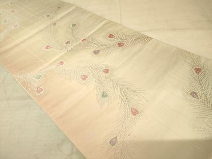 平和屋着物◎六通柄袋帯 孔雀羽文 銀糸 正絹 逸品 AAAZ6253cs