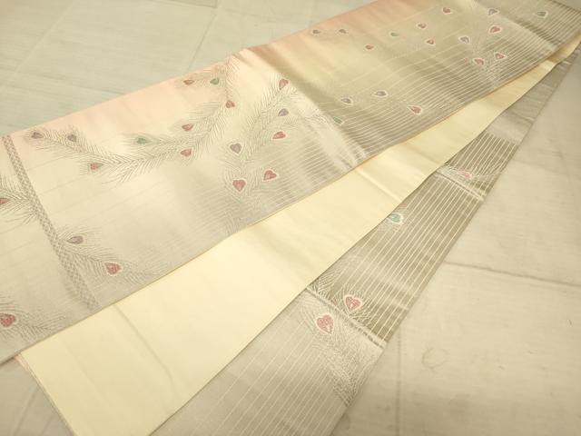 平和屋着物◎六通柄袋帯 孔雀羽文 銀糸 正絹 逸品 AAAZ6253cs