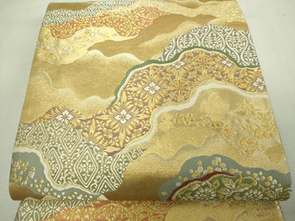 平和屋着物▼六通柄袋帯 花唐草文 金銀糸 正絹 逸品 DAAV9903sf