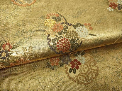 平和屋着物▼六通柄袋帯 雪輪草花文 金糸 正絹 逸品 DAAV9893sf