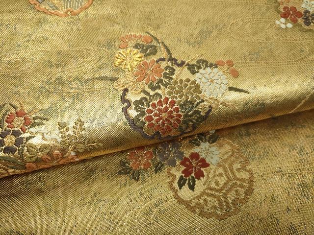 平和屋着物▼六通柄袋帯 雪輪草花文 金糸 正絹 逸品 DAAV9893sf