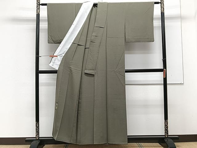 平和屋着物▽上質な色無地　単衣　ワンポイント　海松色　正絹　逸品　CAAX2504xi