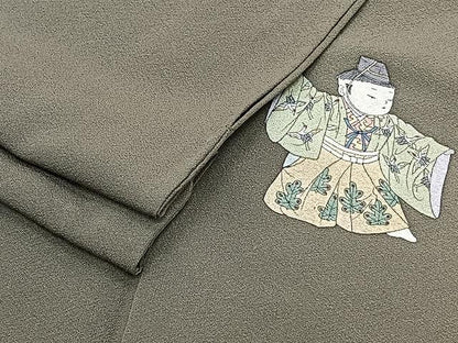 平和屋着物▽上質な色無地　単衣　ワンポイント　海松色　正絹　逸品　CAAX2504xi