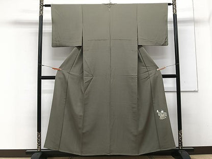 平和屋着物▽上質な色無地　単衣　ワンポイント　海松色　正絹　逸品　CAAX2504xi