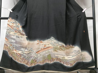 平和屋着物■豪華黒留袖　作家物　駒刺繍　石庭松文　暈し染め　金銀彩　正絹　逸品　CAAX1691xe