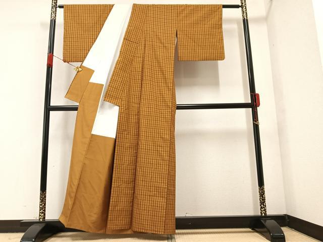 平和屋着物●上質な紬 格子 正絹 逸品 AAAZ7664ph