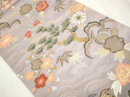 平和屋着物●ファッションデザイナー HIROKO KOSHINO コシノヒロコ 六通柄袋帯 唐織 松竹梅花文 金糸 正絹 逸品 CAAX1484hy