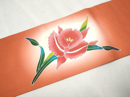 平和屋着物●塩瀬　九寸名古屋帯　草花文　正絹　逸品　CAAX1517hy