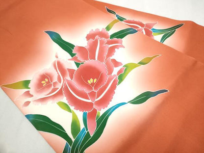 平和屋着物●塩瀬　九寸名古屋帯　草花文　正絹　逸品　CAAX1517hy