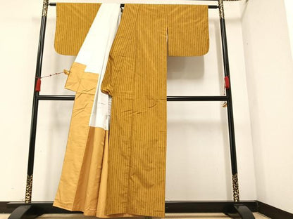 平和屋着物●本場武蔵野かすり 染色伝統工芸士 木村竜之 間道 反端付き 正絹 逸品 AAAZ8901ph
