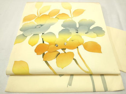 平和屋着物●塩瀬　九寸名古屋帯　枝花文　正絹　逸品　CAAX1564hy