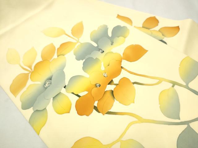 平和屋着物●塩瀬　九寸名古屋帯　枝花文　正絹　逸品　CAAX1564hy