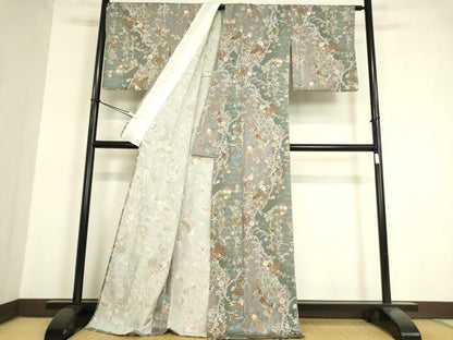 平和屋着物▽小紋 単衣 舞蝶花松文 金彩 洗える着物 DAAV5585az