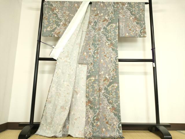 平和屋着物▽小紋 単衣 舞蝶花松文 金彩 洗える着物 DAAV5585az