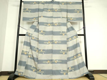 平和屋着物▽小紋 単衣 霞取雪輪花文 洗える着物 DAAV5606az