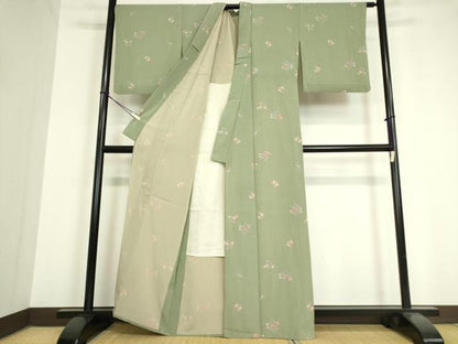 平和屋着物▽小紋 単衣 草花文 洗える着物 DAAV5595az